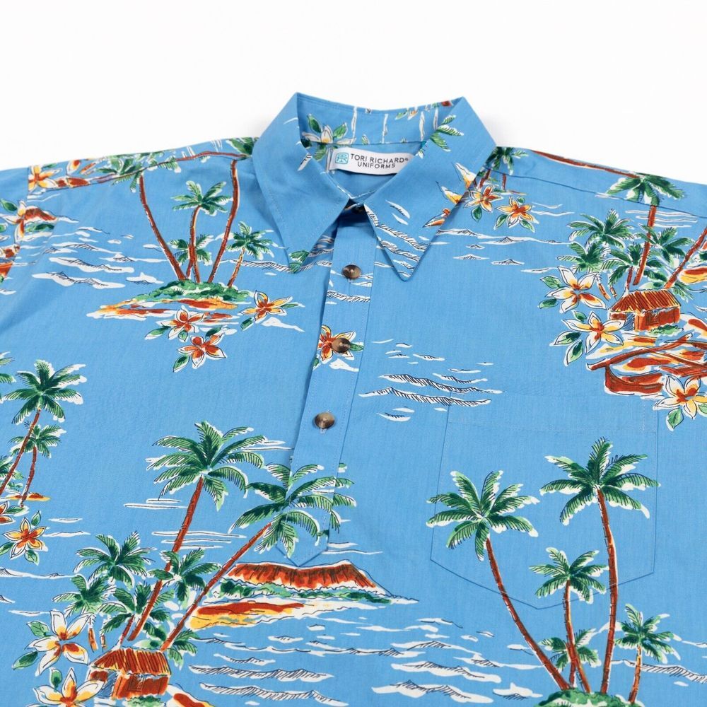 Tori Richard Uniforms Mens Hawaiian Large Cotton Floral Button Up Popover Casual